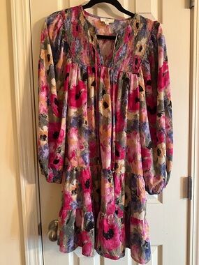 Women’s Entro Small Floral Tiered Dress in Pink and Purple